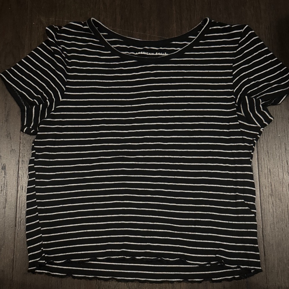 American Eagle Outfitters Black and White Striped Tee